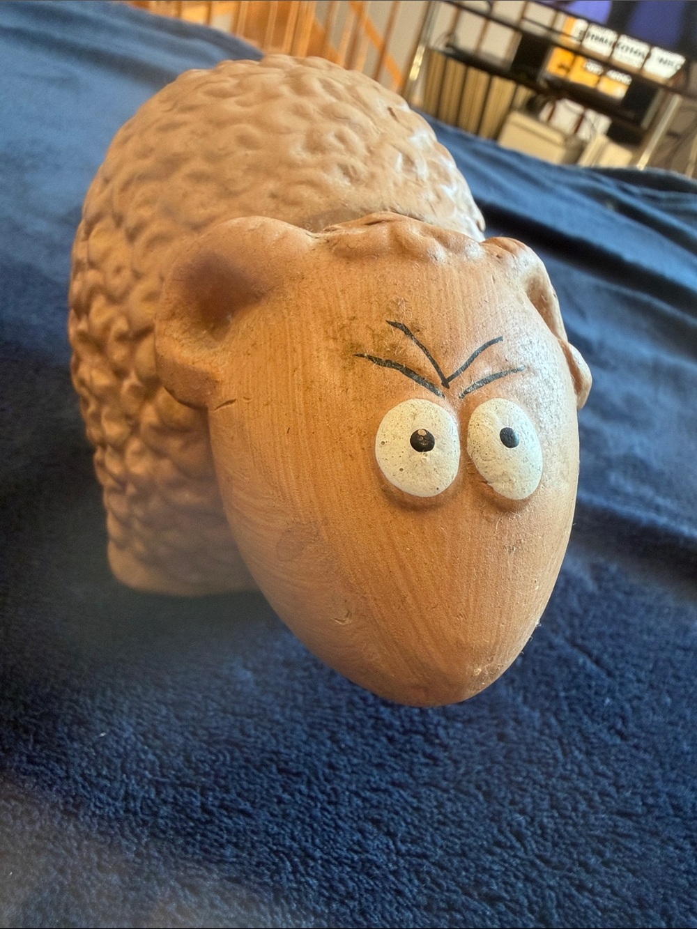Whimsical Brown Ceramic Sheep Figurine with bobble head